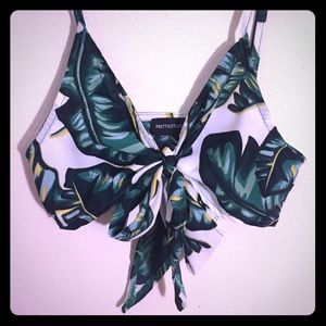White Palm Print Tie Front Bralet